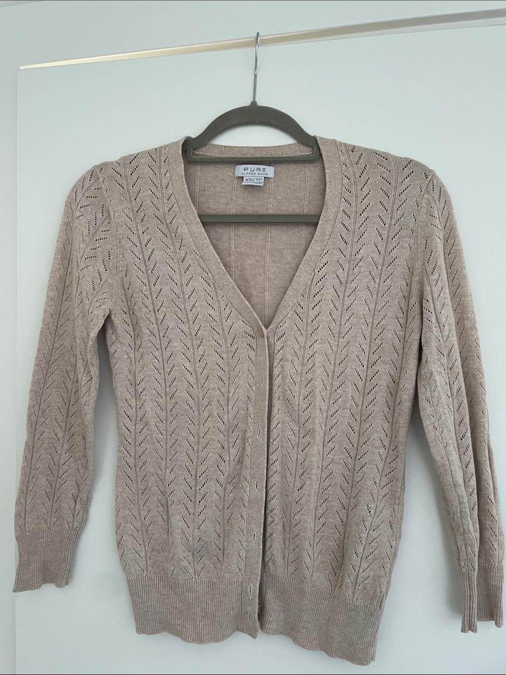 ALFRED SUNG Beige Openwork V-Neck Cardigan